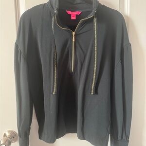 Lilly Pulitzer Size Small Black Zip-Up Sweater with Gold Accents
